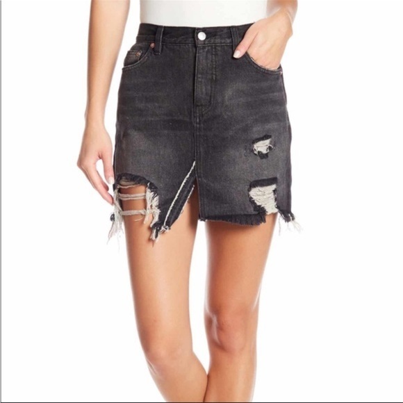 Free people high rise distressed denim jean skirt - Picture 1 of 7